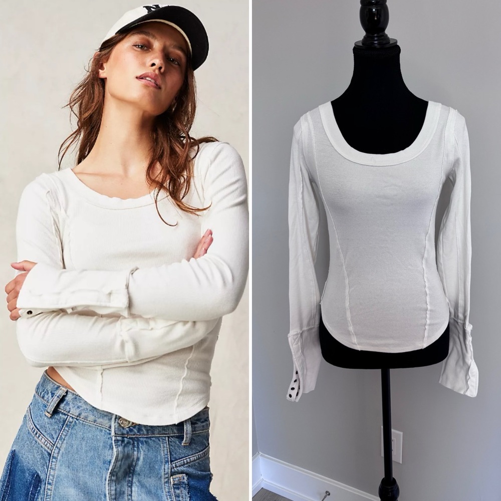 WORN ONCE | Free People We The Free Stuck On You Cuff | Long Sleeve White Top